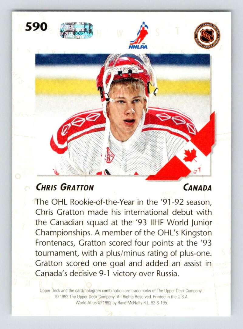 1992-93 Upper Deck Hockey  #590 Chris Gratton  RC Rookie  Image 2