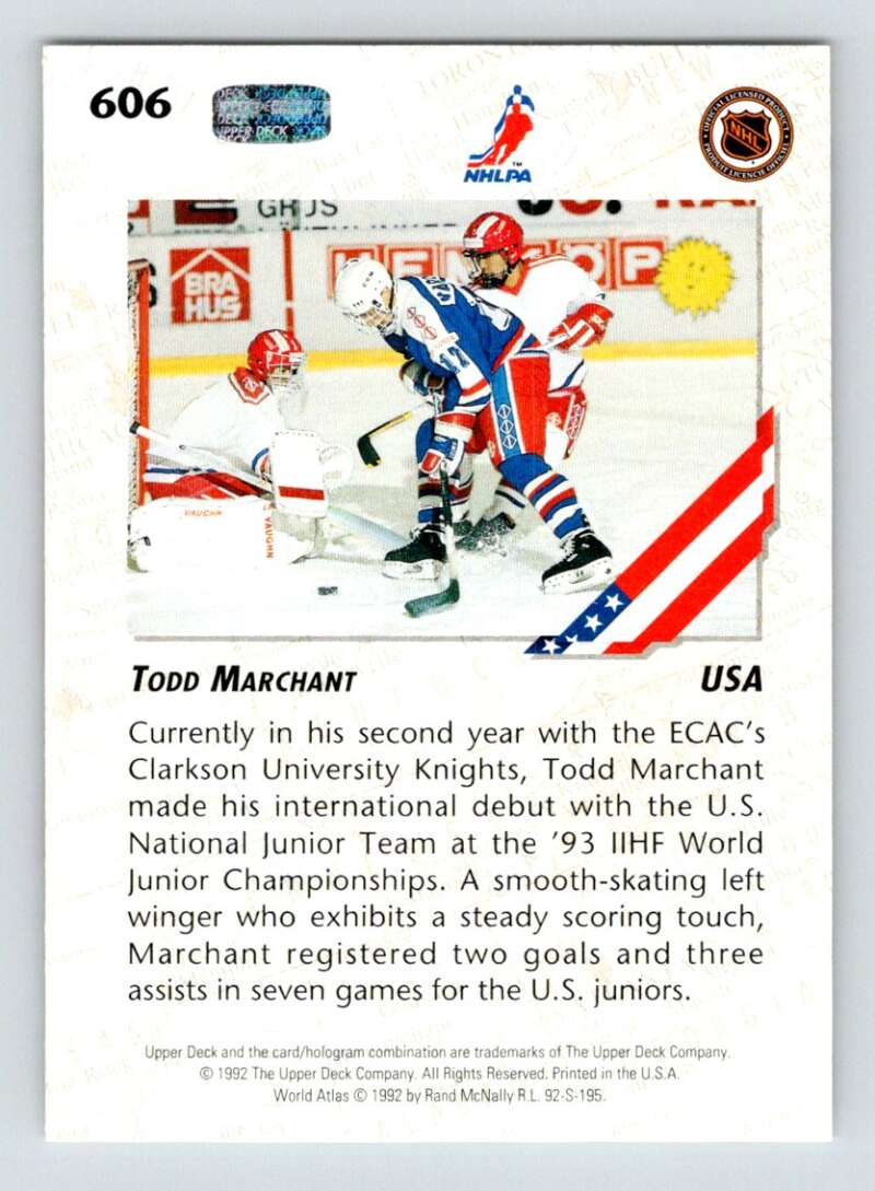 1992-93 Upper Deck Hockey  #606 Todd Marchant  RC Rookie  Image 2