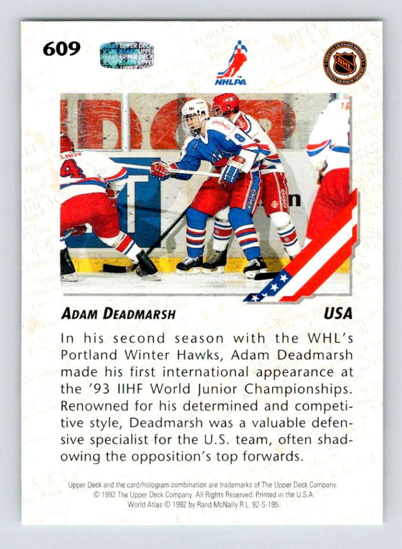 1992-93 Upper Deck Hockey  #609 Adam Deadmarsh  RC Rookie  Image 2