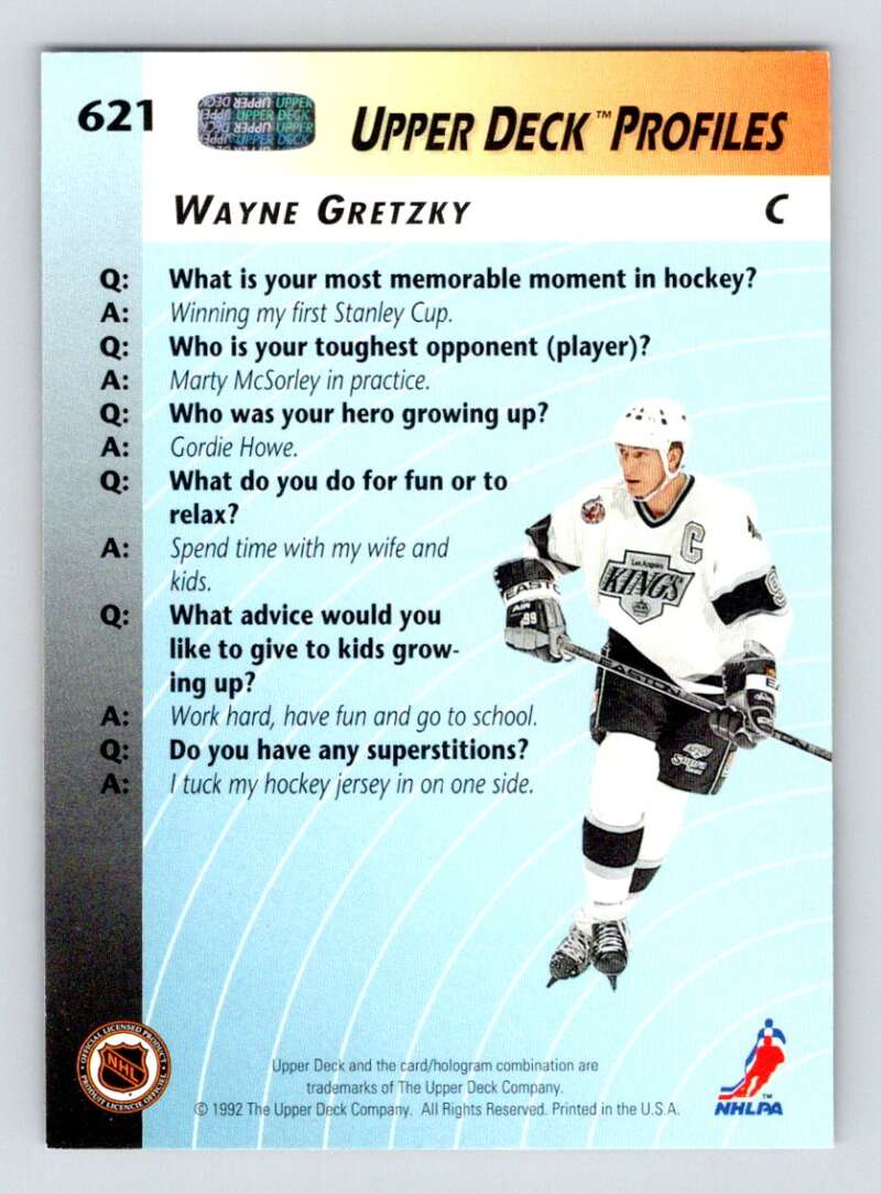 1992-93 Upper Deck Hockey  #621 Wayne Gretzky PRO  Los Angeles Kings  Image 2