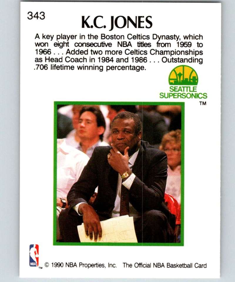 1990-91 Hopps Basketball #343 K.C. Jones CO  Seattle SuperSonics  Image 2