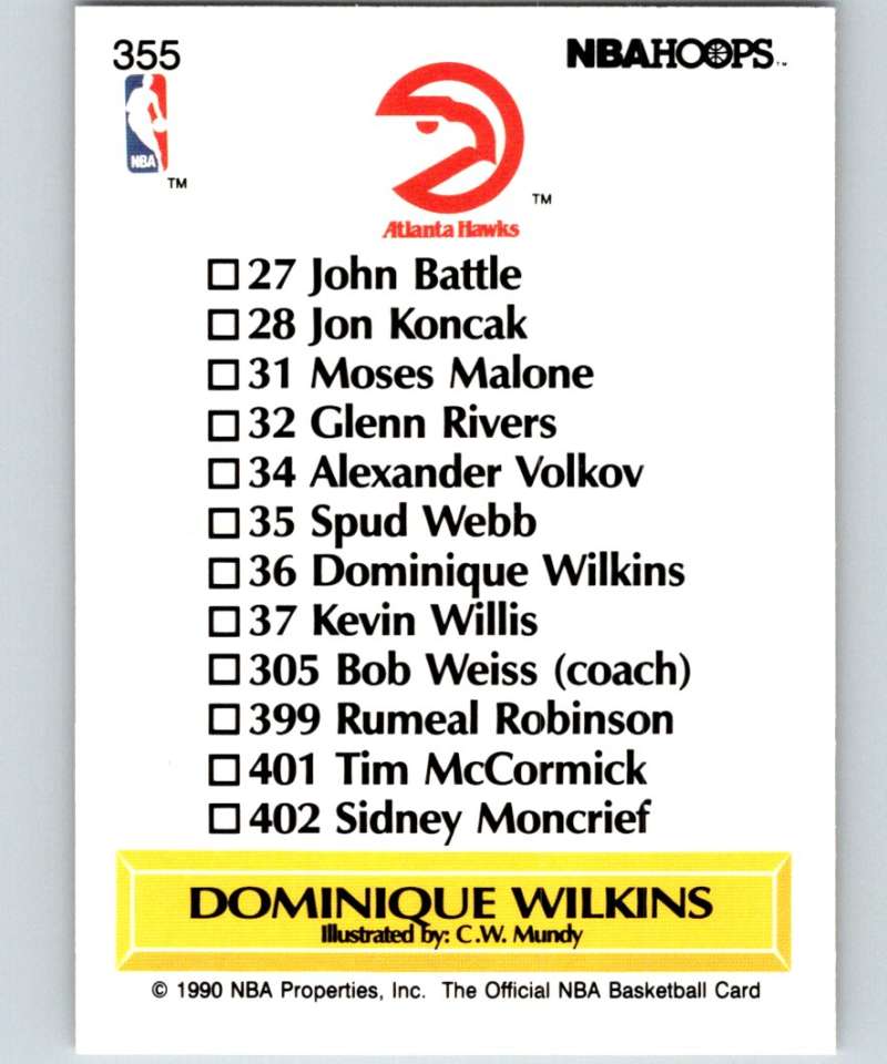 1990-91 Hopps Basketball #355 Dominique Wilkins TC  Atlanta Hawks  Image 2