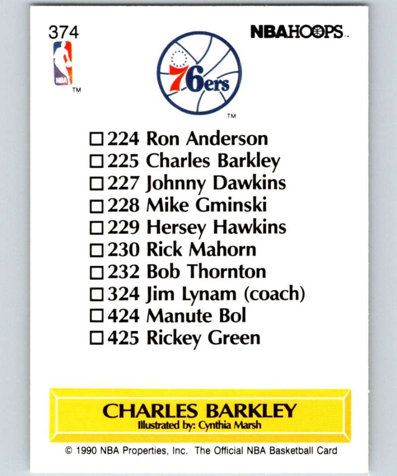 1990-91 Hopps Basketball #374 Charles Barkley TC  Philadelphia 76ers  Image 2