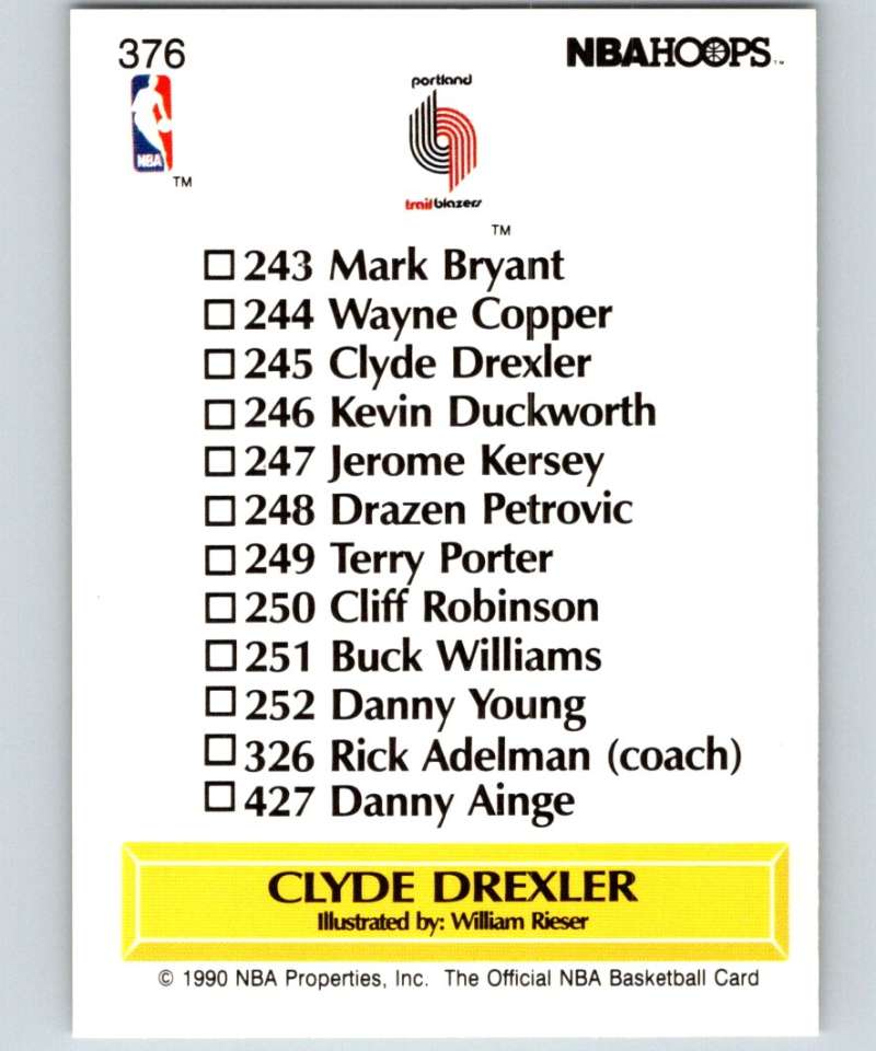 1990-91 Hopps Basketball #376 Clyde Drexler TC  Portland Trail Blazers  Image 2