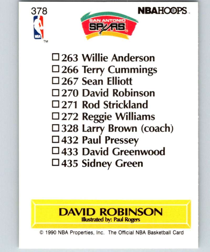 1990-91 Hopps Basketball #378 David Robinson TC  San Antonio Spurs  Image 2