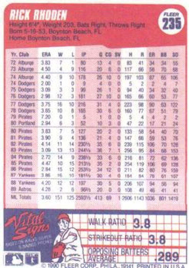 1990 Fleer Baseball #235 Rick Rhoden  Houston Astros  Image 2