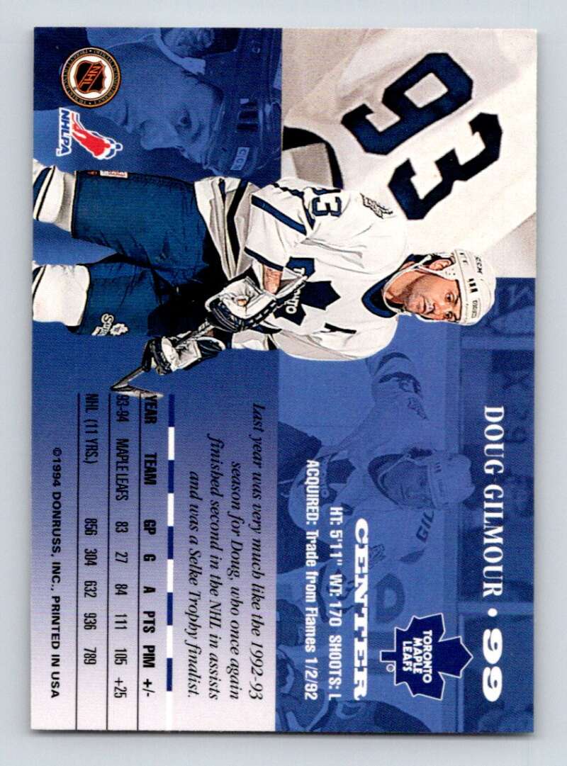 1994-95 Leaf #99 Doug Gilmour  Toronto Maple Leafs  Image 2