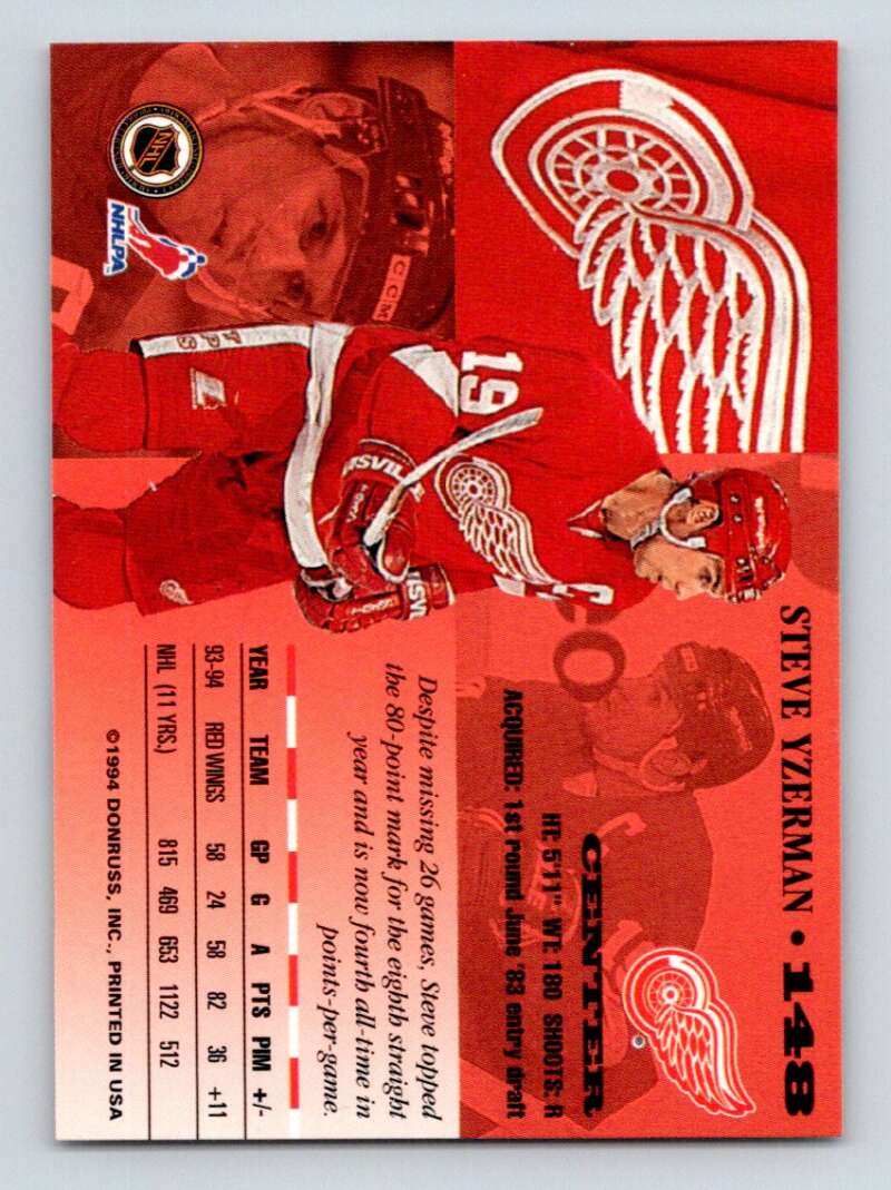 1994-95 Leaf #148 Steve Yzerman  Detroit Red Wings  Image 2