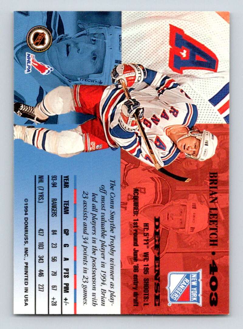 1994-95 Leaf #403 Brian Leetch  New York Rangers  Image 2