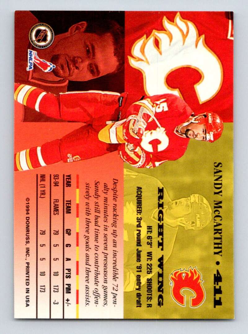 1994-95 Leaf #411 Sandy McCarthy  Calgary Flames  Image 2