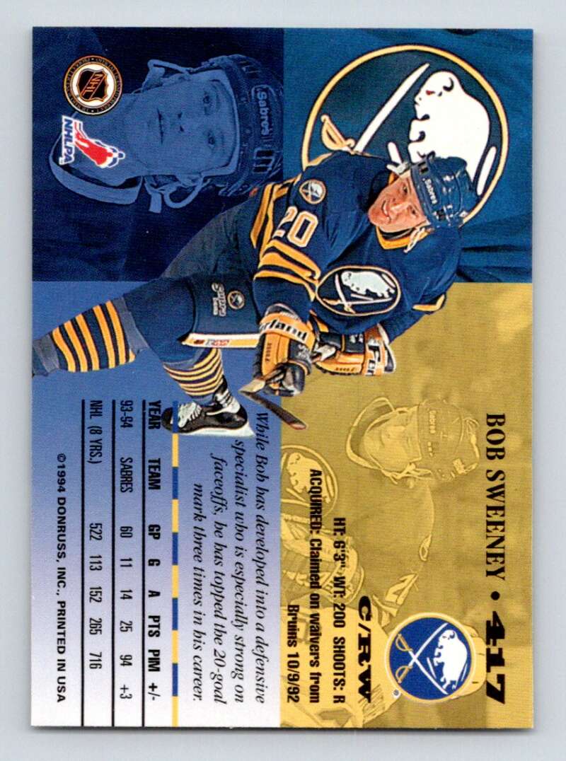 1994-95 Leaf #417 Bob Sweeney  Buffalo Sabres  Image 2