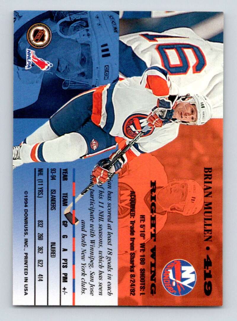 1994-95 Leaf #419 Brian Mullen  New York Islanders  Image 2
