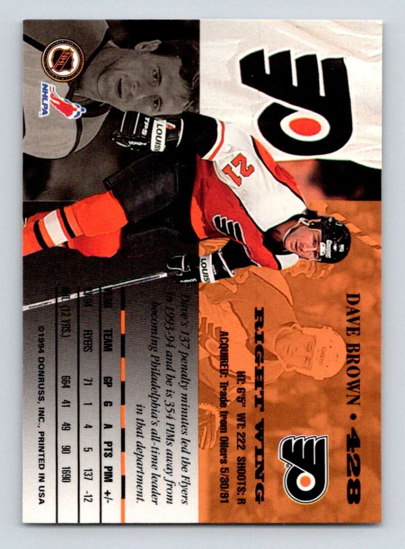 1994-95 Leaf #428 Dave Brown  Philadelphia Flyers  Image 2