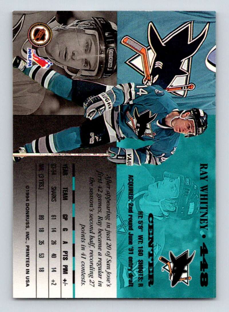 1994-95 Leaf #448 Ray Whitney  San Jose Sharks  Image 2