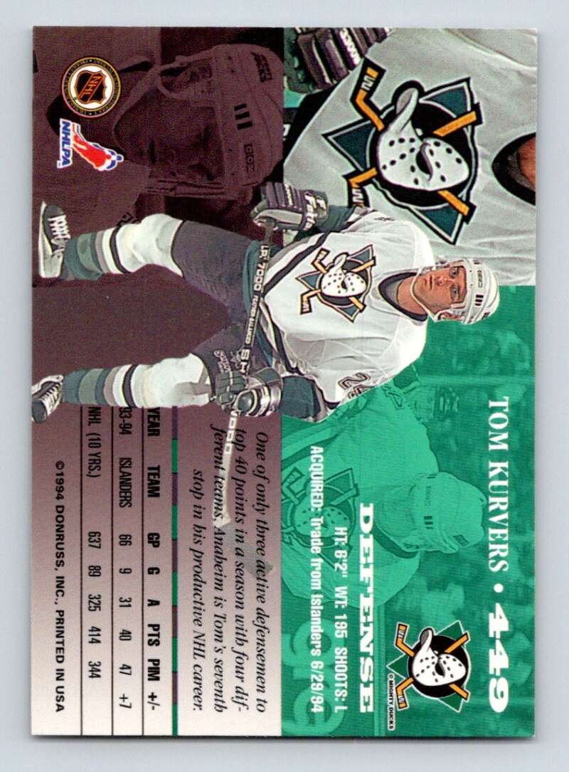 1994-95 Leaf #449 Tom Kurvers  Anaheim Ducks  Image 2