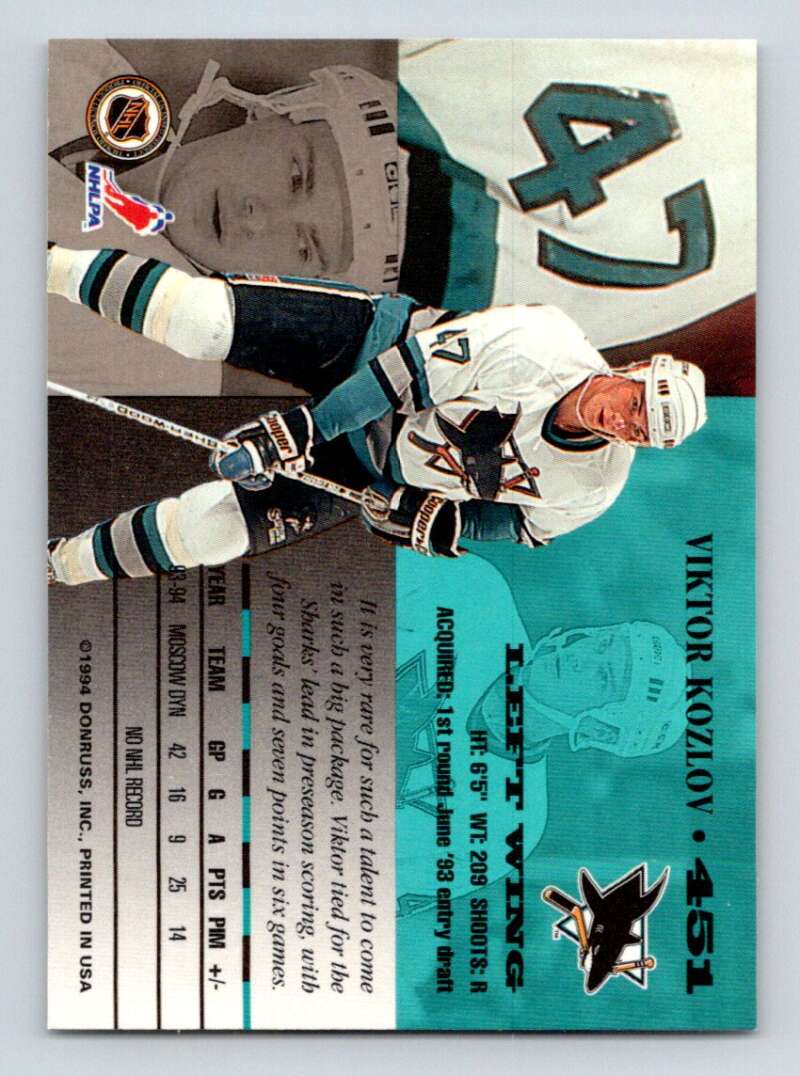 1994-95 Leaf #451 Viktor Kozlov  San Jose Sharks  Image 2