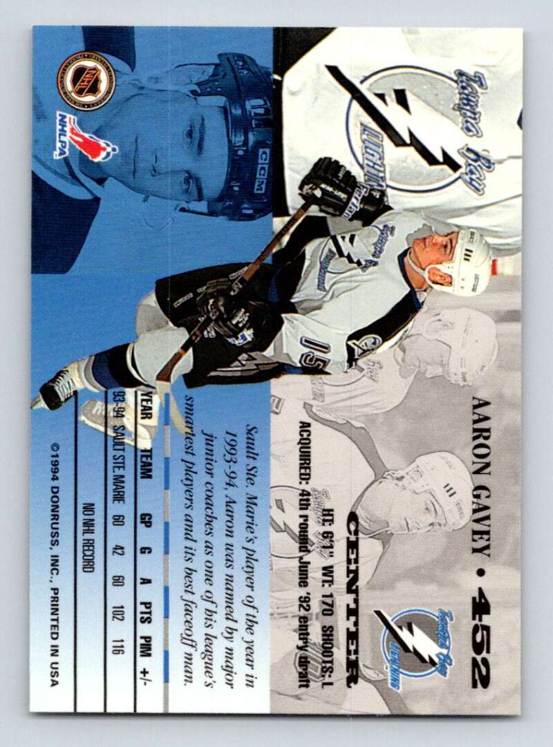 1994-95 Leaf #452 Aaron Gavey  Tampa Bay Lightning  Image 2