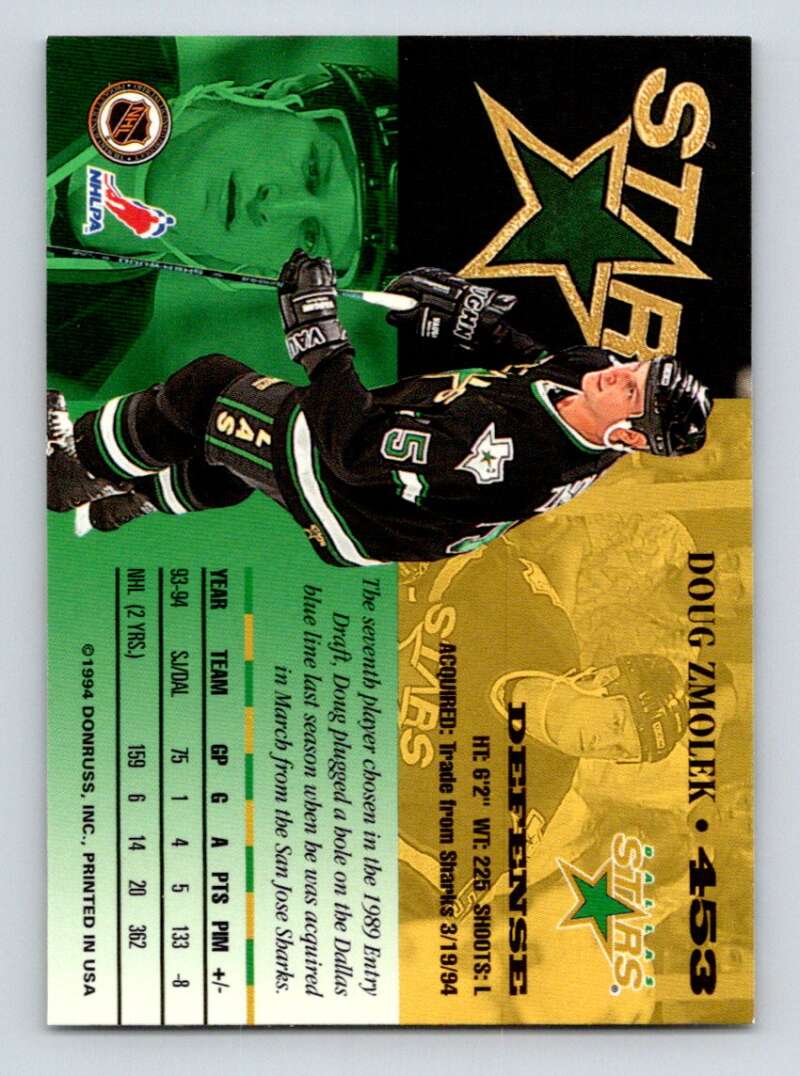 1994-95 Leaf #453 Doug Zmolek  Dallas Stars  Image 2