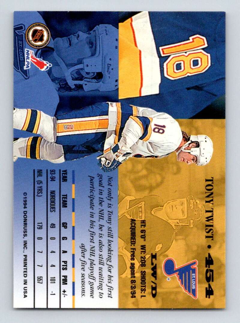 1994-95 Leaf #454 Tony Twist  St. Louis Blues  Image 2