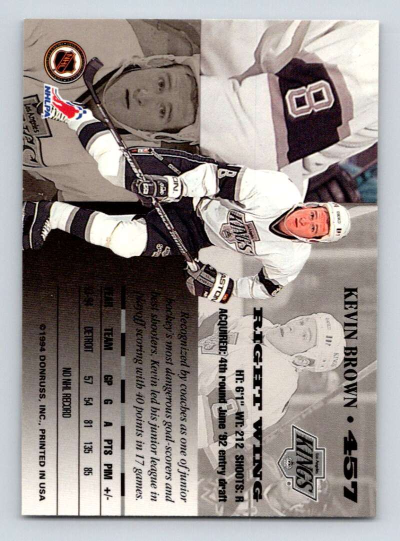 1994-95 Leaf #457 Kevin Brown  RC Rookie Los Angeles Kings  Image 2