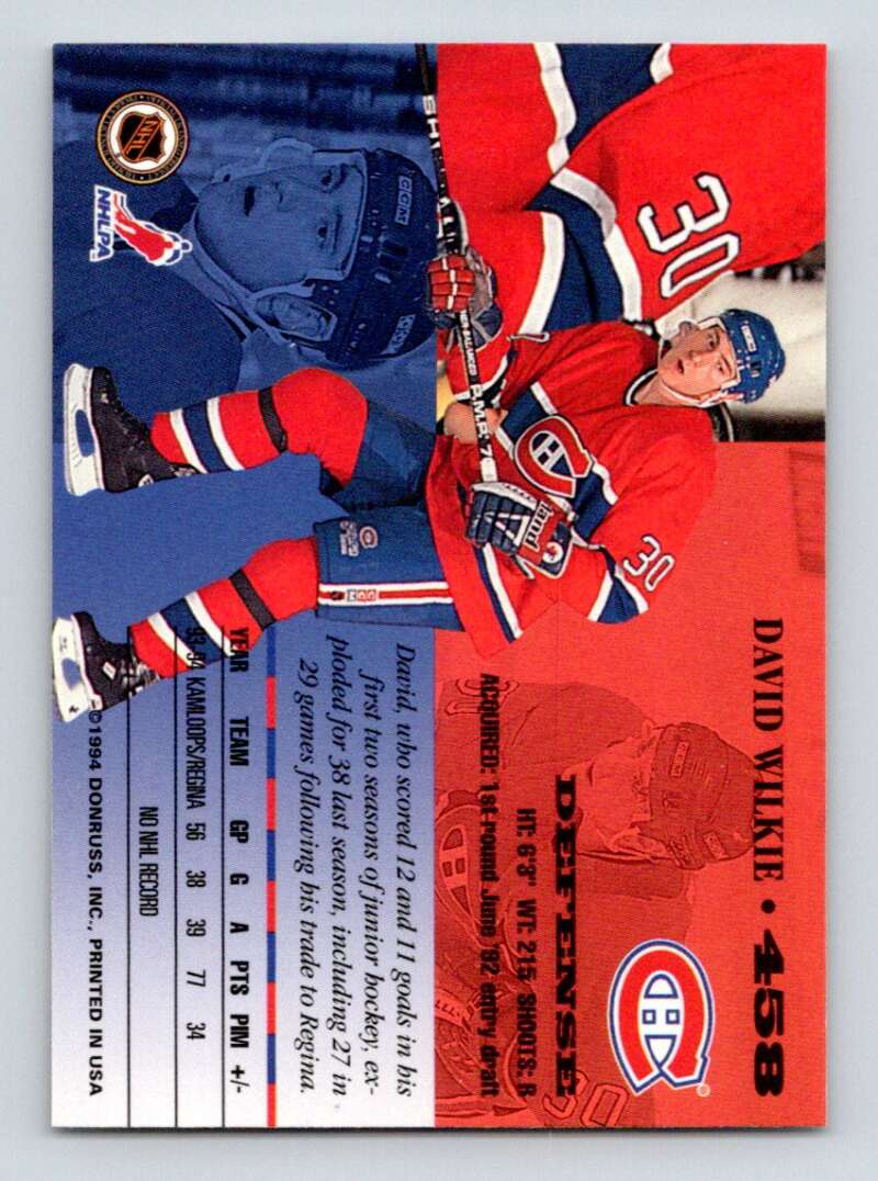 1994-95 Leaf #458 David Wilkie  Montreal Canadiens  Image 2