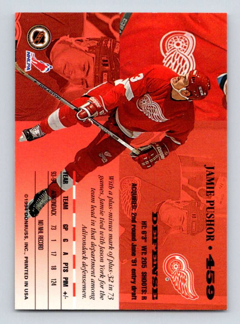 1994-95 Leaf #459 Jamie Pushor  Detroit Red Wings  Image 2