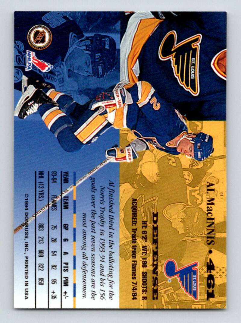 1994-95 Leaf #461 Al MacInnis  St. Louis Blues  Image 2