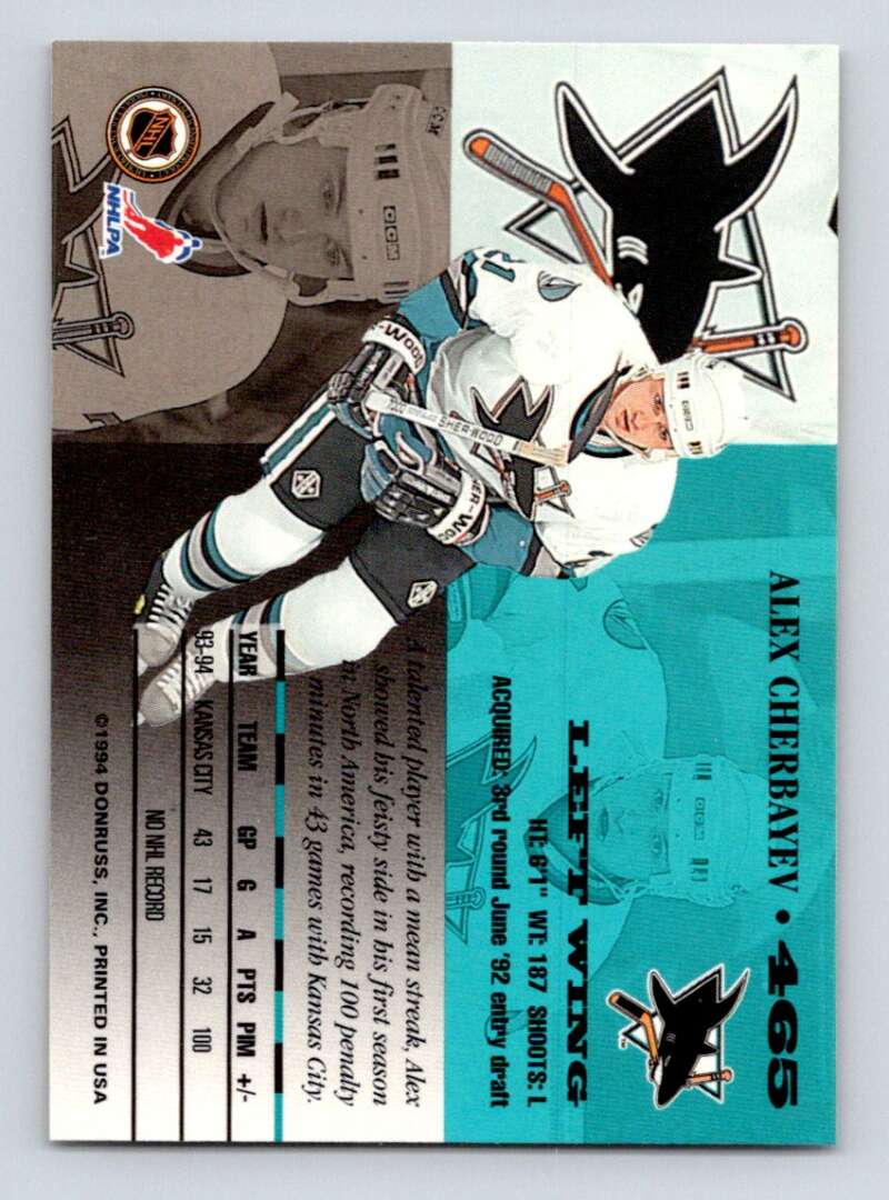 1994-95 Leaf #465 Alex Cherbayev  San Jose Sharks  Image 2