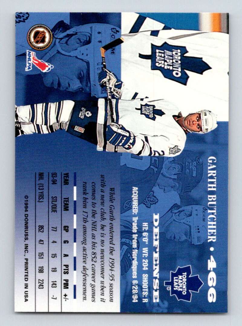 1994-95 Leaf #466 Garth Butcher  Toronto Maple Leafs  Image 2