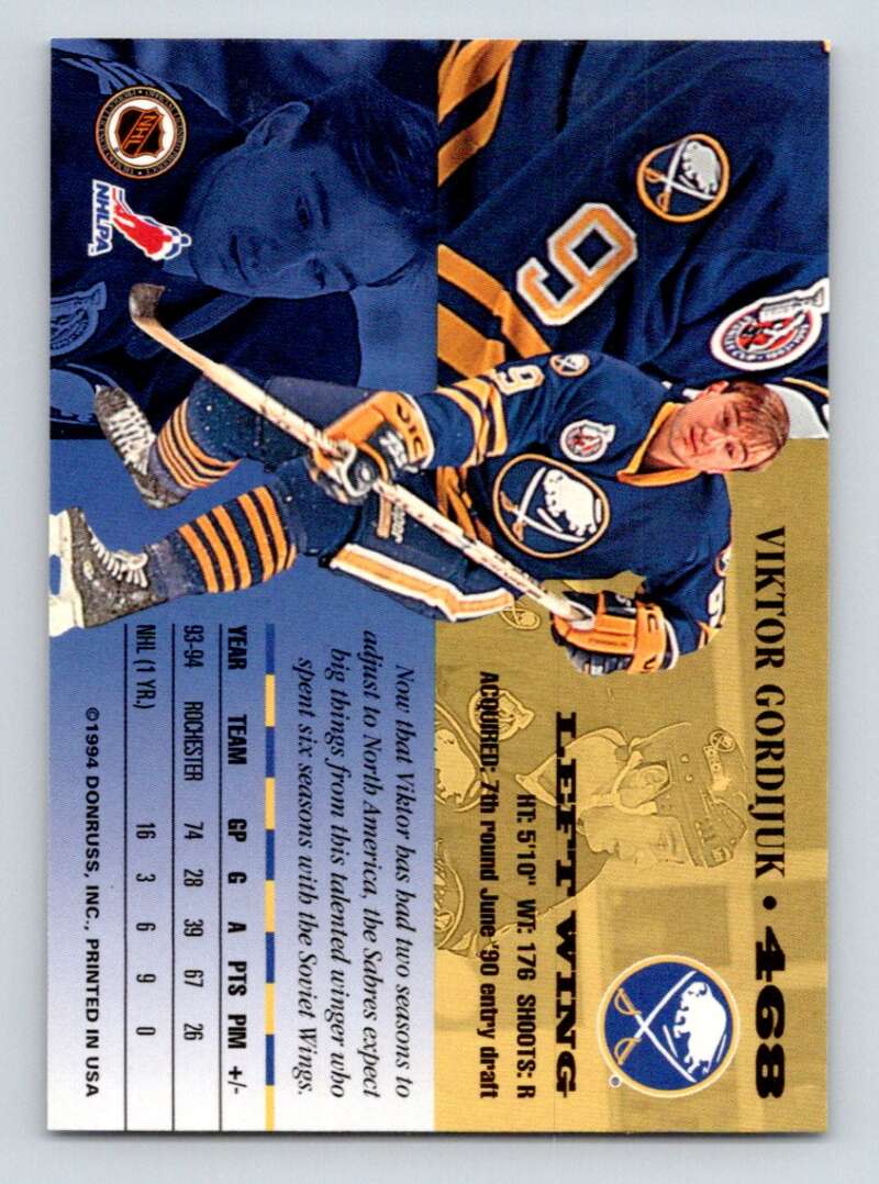 1994-95 Leaf #468 Viktor Gordiouk  Buffalo Sabres  Image 2