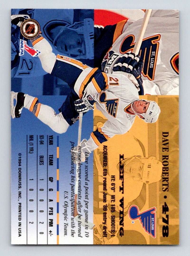 1994-95 Leaf #478 David Roberts  St. Louis Blues  Image 2