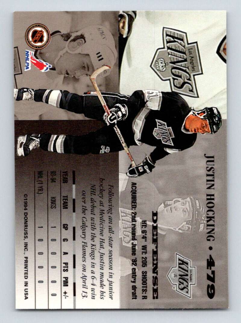 1994-95 Leaf #479 Justin Hocking  RC Rookie Los Angeles Kings  Image 2