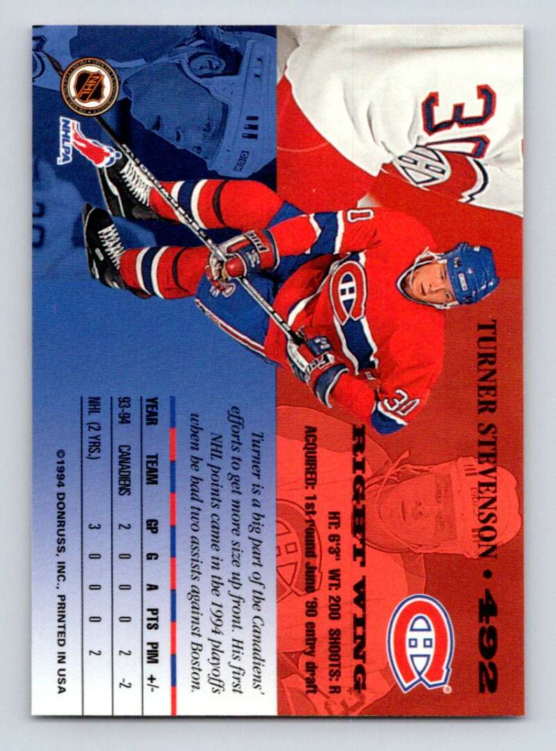 1994-95 Leaf #492 Turner Stevenson  Montreal Canadiens  Image 2