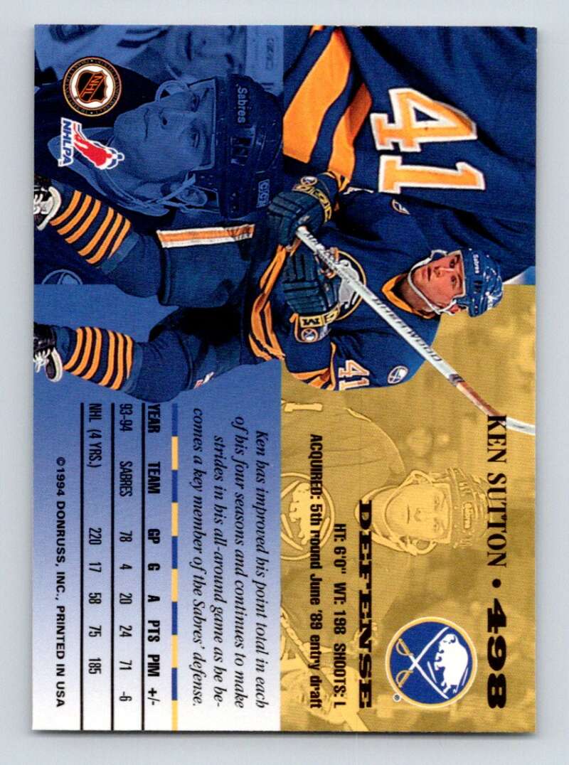 1994-95 Leaf #498 Ken Sutton  Buffalo Sabres  Image 2