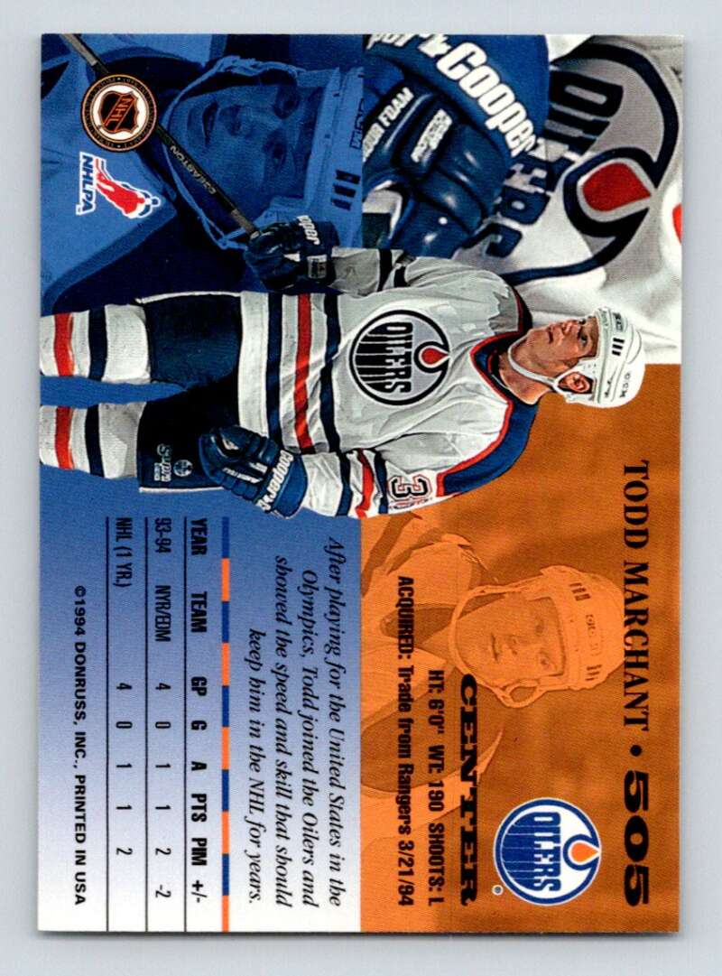 1994-95 Leaf #505 Todd Marchant  Edmonton Oilers  Image 2