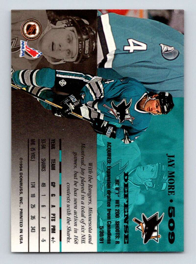 1994-95 Leaf #509 Jay More  San Jose Sharks  Image 2