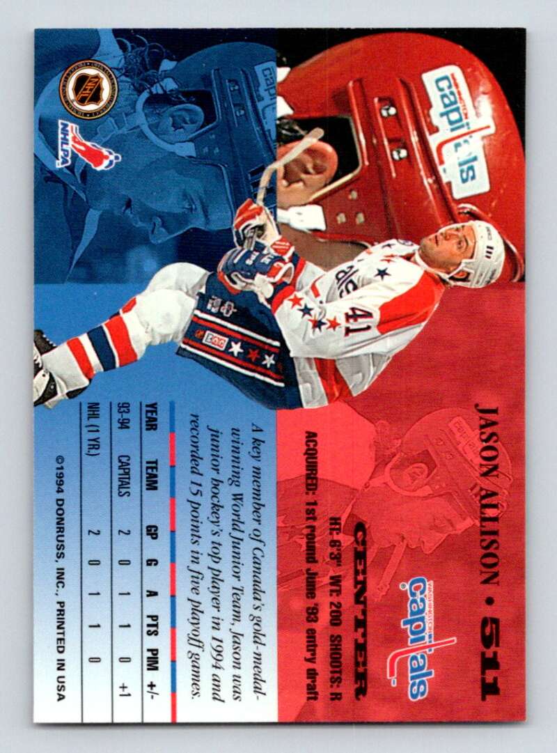 1994-95 Leaf #511 Jason Allison  Washington Capitals  Image 2