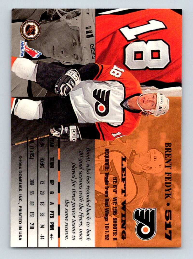 1994-95 Leaf #517 Brent Fedyk  Philadelphia Flyers  Image 2