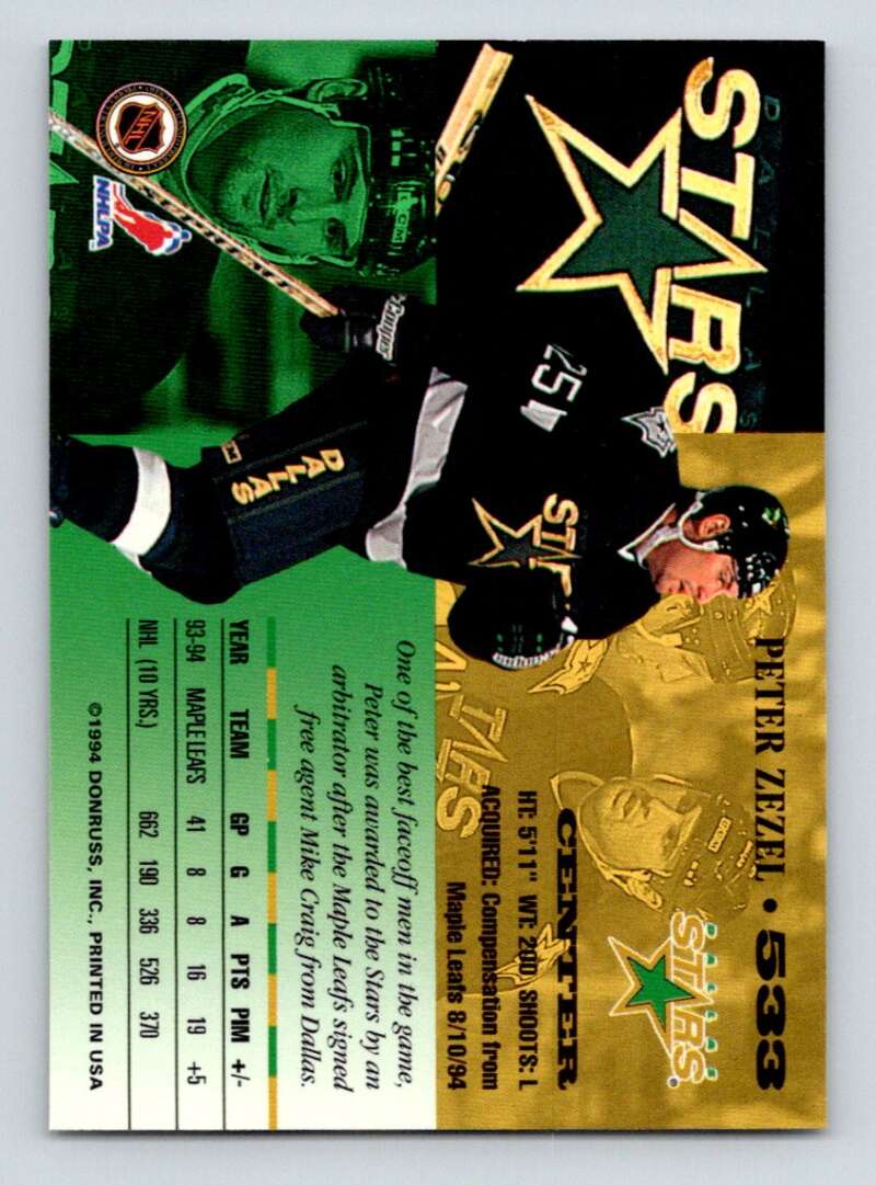 1994-95 Leaf #533 Peter Zezel  Dallas Stars  Image 2