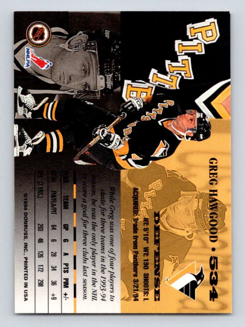 1994-95 Leaf #534 Greg Hawgood  Pittsburgh Penguins  Image 2