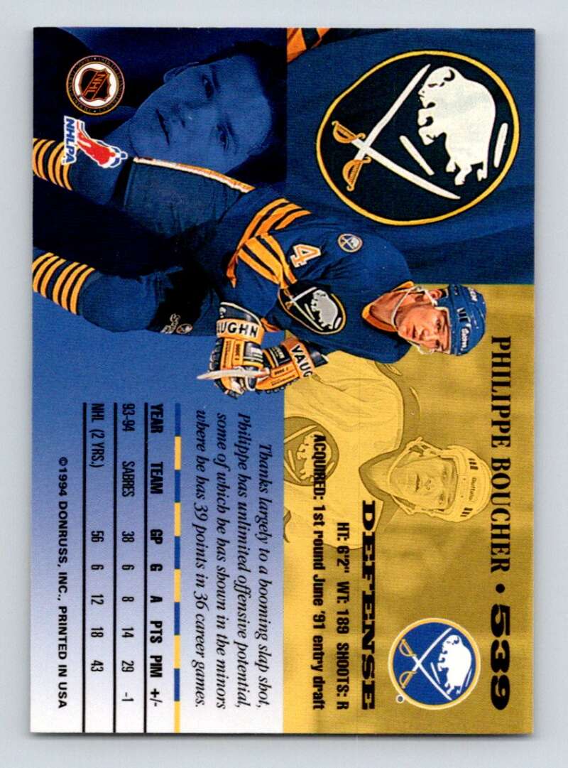 1994-95 Leaf #539 Philippe Boucher  Buffalo Sabres  Image 2