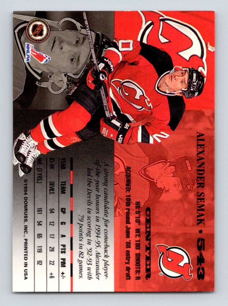 1994-95 Leaf #543 Alexander Semak  New Jersey Devils  Image 2