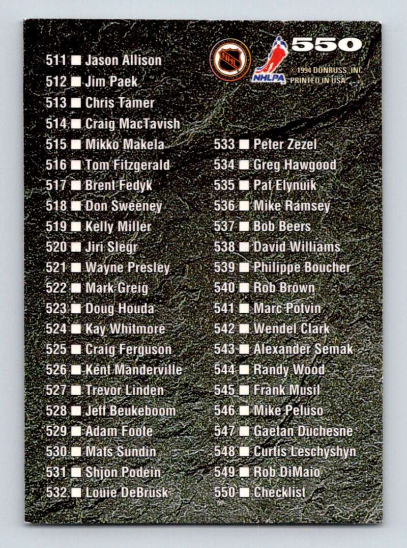 1994-95 Leaf #550 Checklist   Image 2