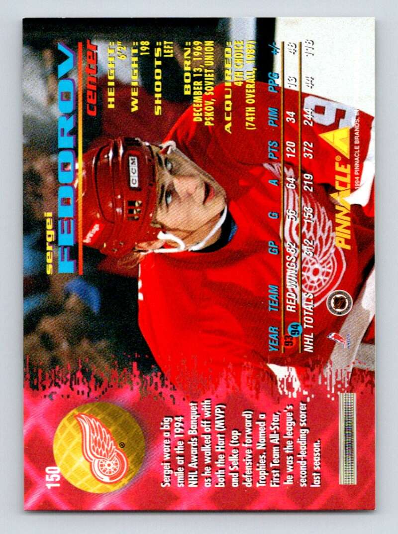 1994-95 Pinnacle #150 Sergei Fedorov  Detroit Red Wings  Image 2