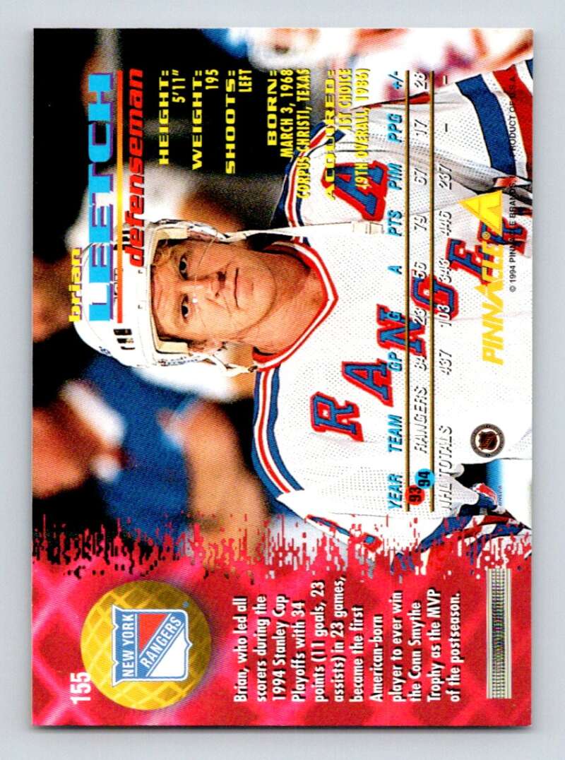 1994-95 Pinnacle #155 Brian Leetch  New York Rangers  Image 2