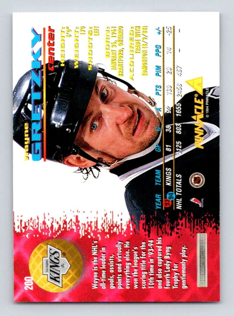 1994-95 Pinnacle #200 Wayne Gretzky  Los Angeles Kings  Image 2