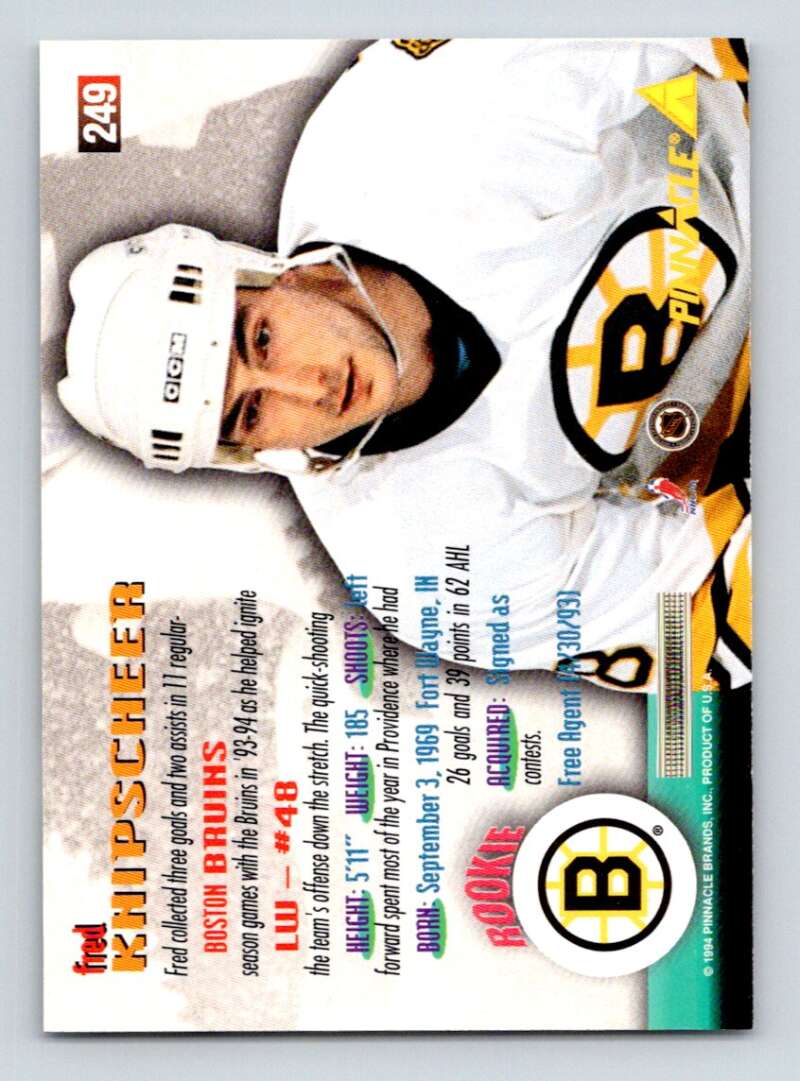1994-95 Pinnacle #249 Fred Knipscheer  Boston Bruins  Image 2