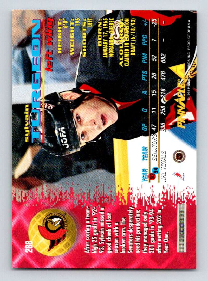 1994-95 Pinnacle #288 Sylvain Turgeon  Ottawa Senators  Image 2