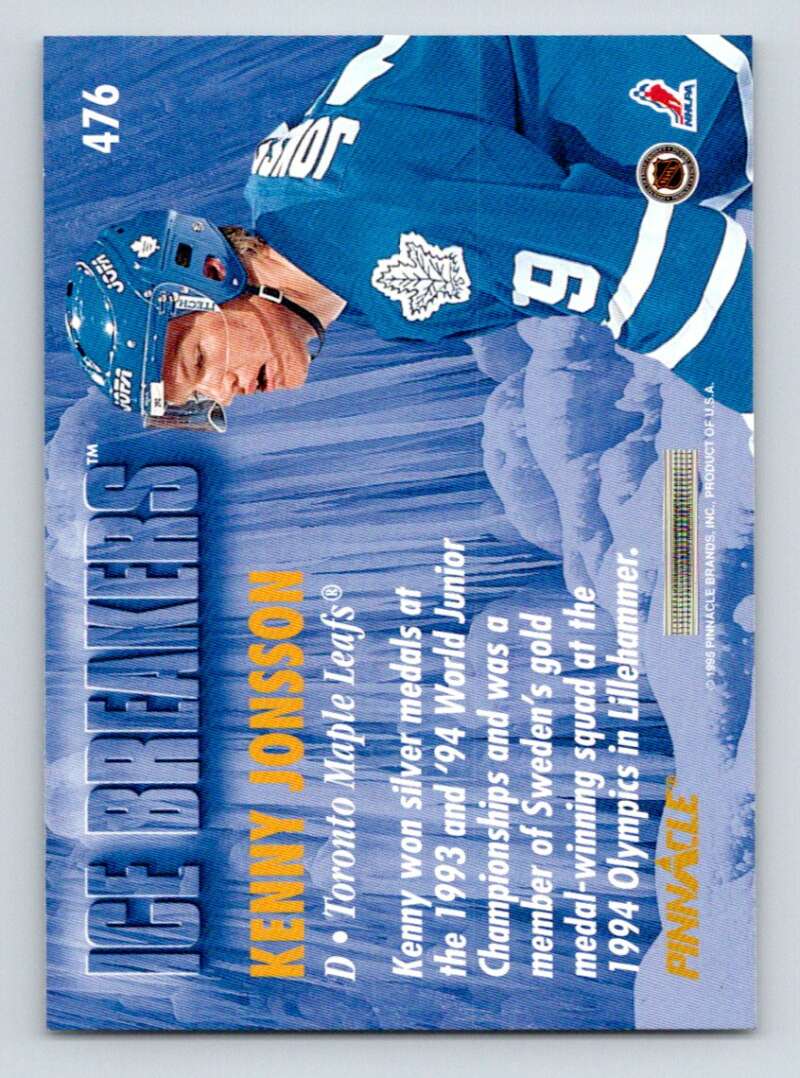 1994-95 Pinnacle #476 Kenny Jonsson IB  Toronto Maple Leafs  Image 2
