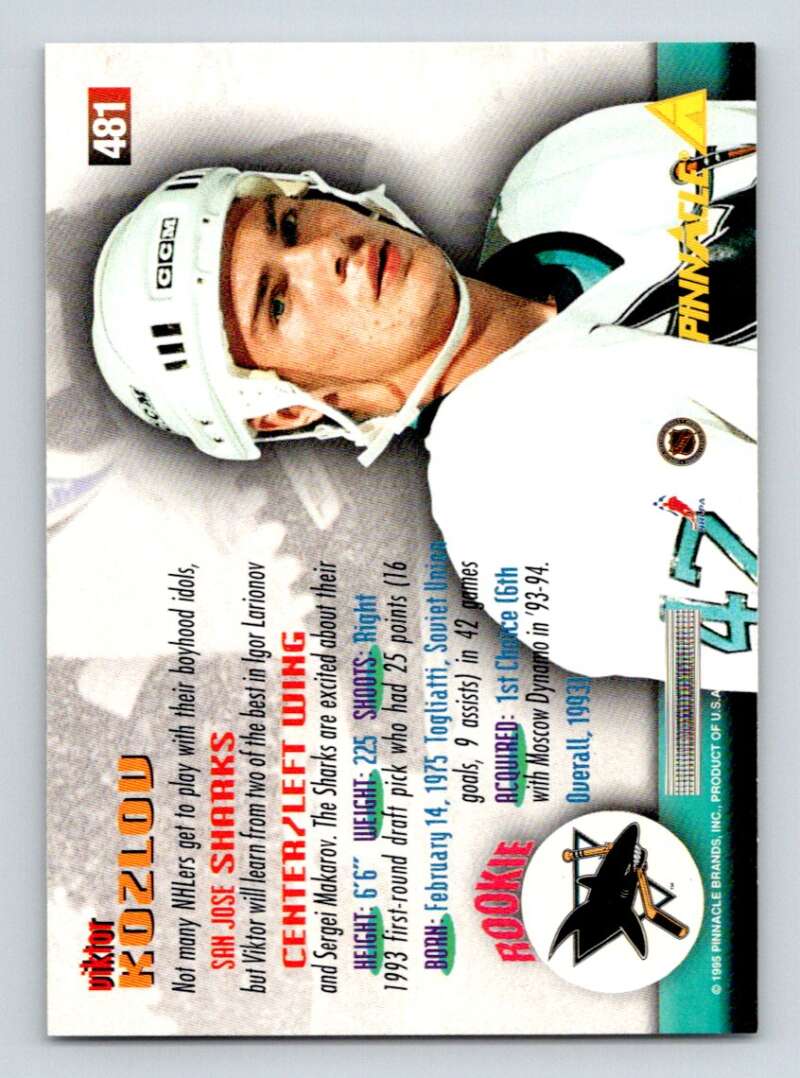1994-95 Pinnacle #481 Viktor Kozlov  San Jose Sharks  Image 2
